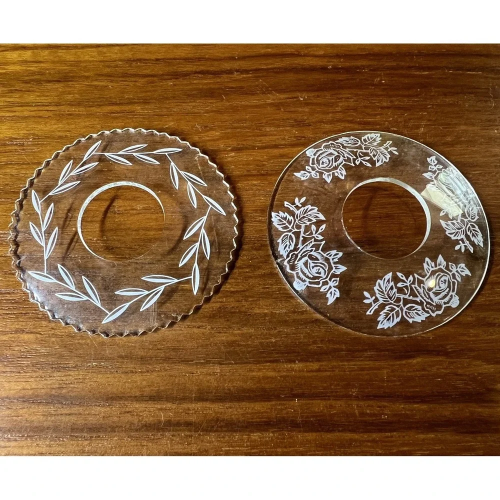 2 Vintage Glass Bobeches Candle Wax Drip Collars/Catchers